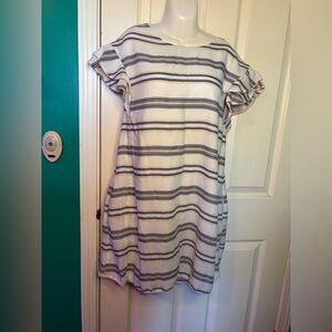 Listicle White Striped Mini Dress with Navy Accents